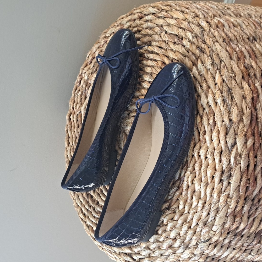 NWOT French Sole‎ London Womens Amelie Navy Patent Crocodile Leather Flats S38.5